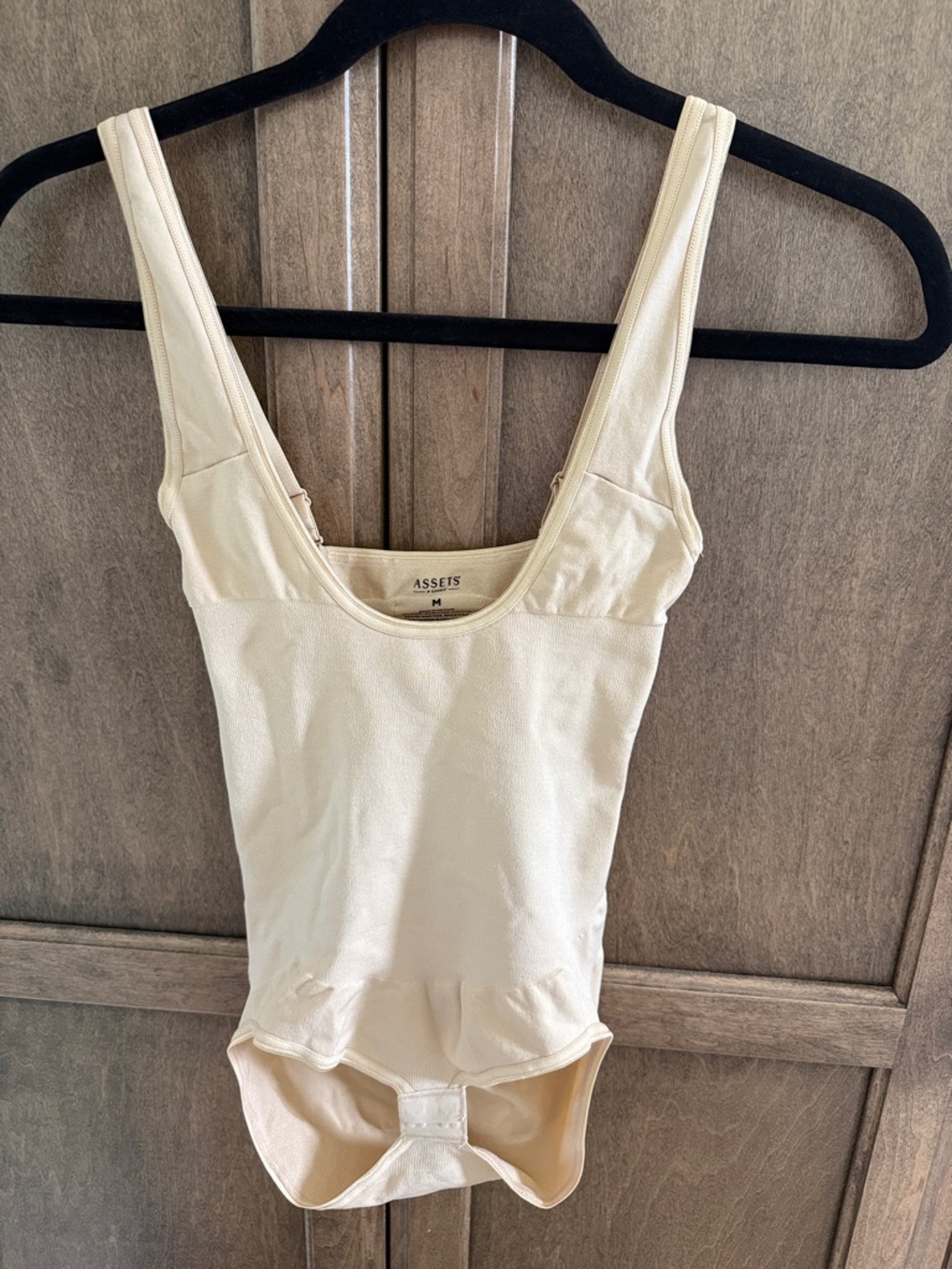 Assets by SPANX Cream Shaping Bodysuit with Adjustable Straps and hook crotch